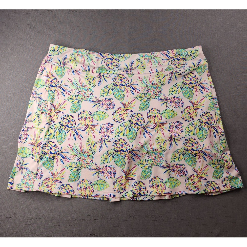 Emerald 18 Womens XL Pink Pineapple Tropical Print Golf Skort Active Skirt Pleat